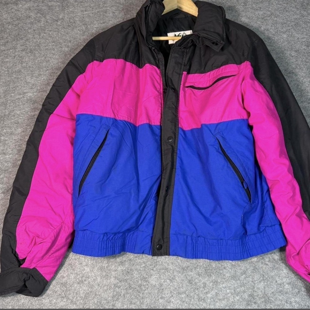 Vtg 80s REI Colorblock Ski Jacket Puffer Pink Blue Black Neon Medium F88 Retro